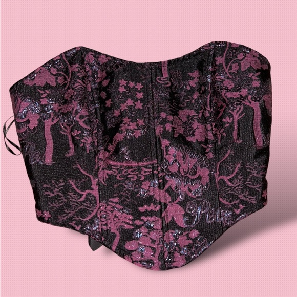 Urban Outfitters Tops - Black and pink ribbon tie up corset